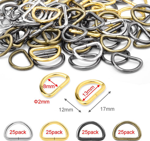 100 Pack 1/2" D Ring Metal Purse Straps Buckle Small Dog Collars Hardware Dee Rings Mini Zipper Pulls Clothing Bag Making Pet Dresses and Harness ...