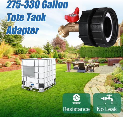 IBC Tote Adapter, 275-330 Gallon ibc tote fittings 2.44" Fine Thread Tote Valve Lead-Free Brass Hose Faucet Valve Tool with Ball Valve for Garden ...