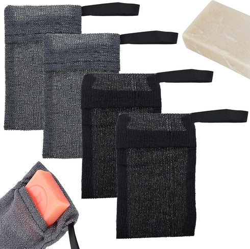 4 Pack Exfoliating Soap Bag, Shower Soap Saver Bags Saver Mesh Bar Scented Soap Lather Pouch, Soap Storage Bag, Body Scrubber Rough Sponge Exfolia...