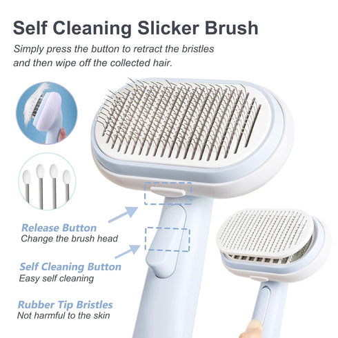 5 IN 1 Pet Grooming Brush Kit,Dog&Cat Self Cleaning Slicker Brush for Shedding.Dematting&Deshedding Dog Brush,Dog Hair Brush,Suitable for Small&La...
