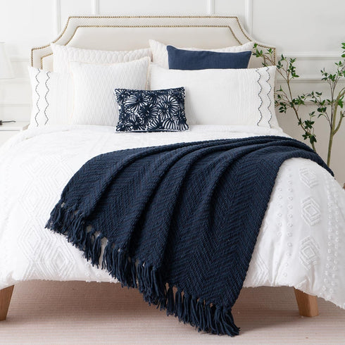 BATTILO HOME Navy Blue Throw Blanket for Couch, Knitted Blue Blanket Throw 50'' x 60'', Super Soft Warm Navy Throws for Chair Sofa Home Decor...