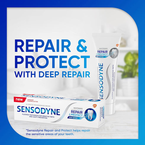 Sensodyne Repair and Protect Whitening Toothpaste, Toothpaste for Sensitive Teeth and Cavity Prevention, 3.4 oz (Pack of 2)...