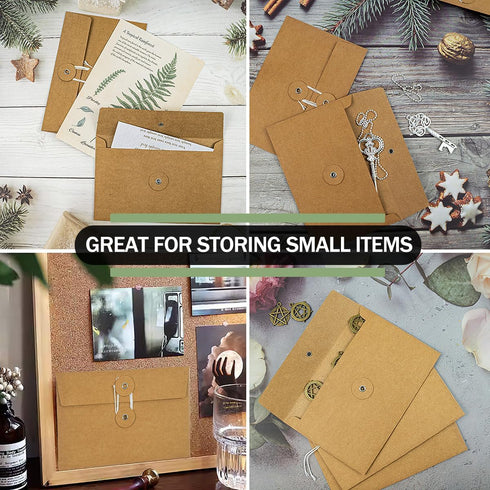 40 Pcs Kraft Paper Envelopes with String Tie Closure Project Pockets Document Organizer for Office Folder Booklet Bag, 4.53 x 6.7 inches (Brown)...