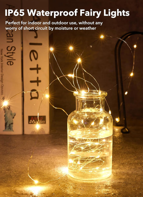 Minetom 12 Pack Fairy Lights Battery Operated -7ft 20 LED Silver Wire String Lights, Waterproof Mini Firefly Lights for DIY, Wedding, Mason Jars, ...