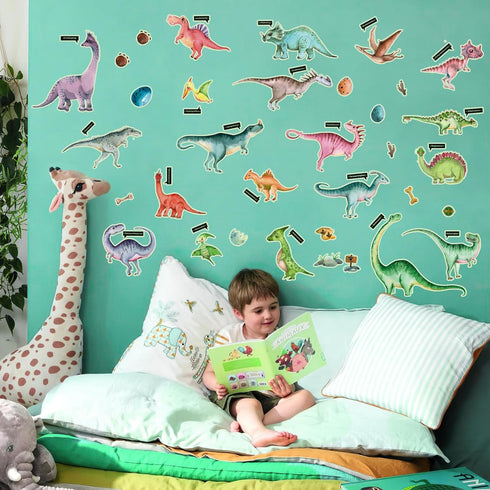 Glow in The Dark Dinosaur Wall Decals, Glowing Stickers for Ceiling, Boys Bedroom Decoration, Large Luminous Removable Dinosaur Wall Decor for Nur...