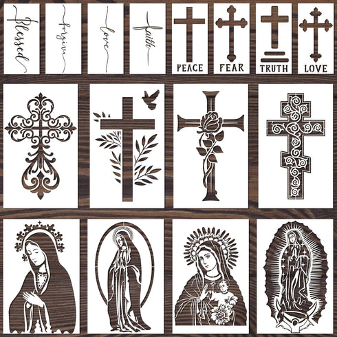 Chapel Stencils for Painting Reusable - 16 Pieces Captivating Virgin Cross Crafts for Wall Wood Greeting Card Paper Window DIY Creative Partner...