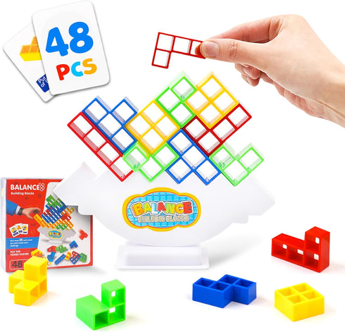 48 PCS Tetra Tower Game (Ages 3 and Up) - Easy Stack Attack Game for Adults & Kids, Balance Stacking Board Games for 2 Players+, Perfect for Kids,...