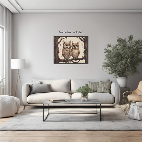 Posterizer 1 pcs- Two brown owls sitting on a tree print-Art for Animal Lovers-Floral Botanical Art- Gift for Men Women Entrepreneur Teens-Decor f...