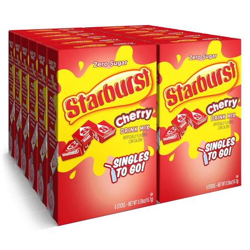 Starburst Singles To Go Powdered Drink Mix & Just Add Water -12 Boxes with 6 Packets Each 72 Total Servings (Sugar Free), Cherry, 7.08 Oz...