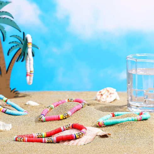 Junkin 12 Pieces Preppy Bracelets Surfer Heishi Bracelets Stackable Colorful Beaded Stretch Bracelets Elastic Bohemia Bracelets Gift for Women Gir...