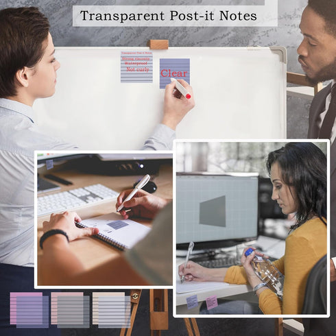 800Pcs Transparent Sticky Notes, 3"x3" Clear Sticky Notes with lined, Waterproof Translucent Sticky Note Pads for Books Annotation, Clear Post it ...