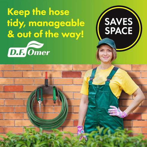 DF OMER Plastic Garden Water Hose Holder Fits 50 ft. Hose – 9.2x5.9x5.5 in. Weatherproof Wall Mount Hose Rack Hanger for Outside with Hanging Hook...