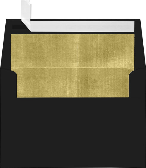 LUXPaper A4 Foil Lined Invitation Envelopes | Peel & Press | 4 1/4" x 6 1/4" | Black w/Gold LUX Lining | 80lb. Text | 50 Qty...