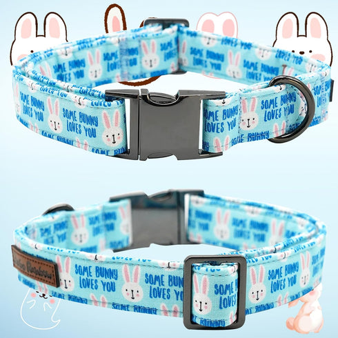 Dog Collar - Easter Day Dog Collar Bows for Dogs Bowtie Cute Bunny Print Adjustable Dog Collar Girl Pet Gift Blue Dog Collar for Medium Small Larg...
