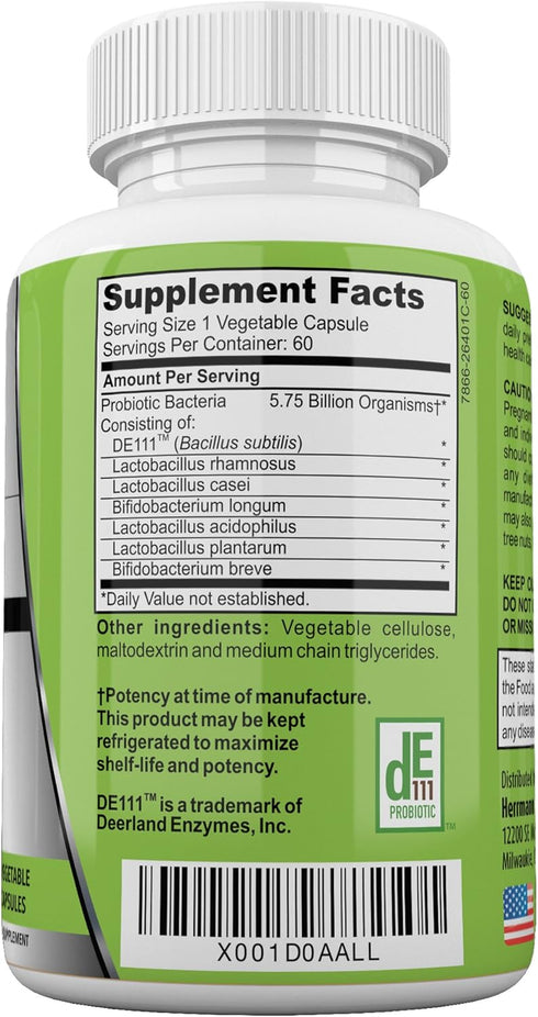 Probiotics by Herrmann Health Products | Probiotic for Men and Women | High Potency 7 Strain Formula | 5.75 Billion Organisms per Capsule | Non-GM...
