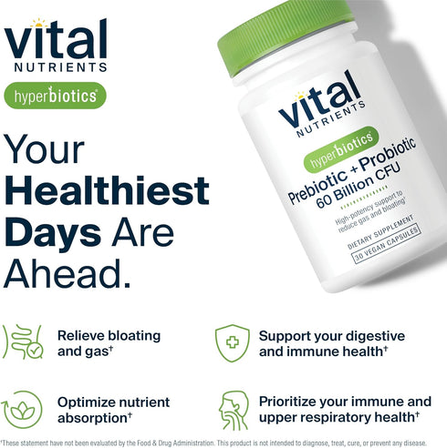 Hyperbiotics Vital Nutrients Prebiotic and Probiotic for Women and Men | 60 Billion CFU | Pre and Probiotics Supports Digestive Health, Constipati...