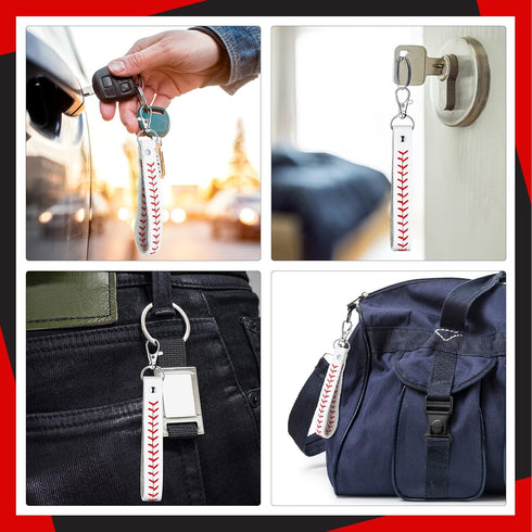 Inbagi 6 Pcs Leather Baseball Keychains for Boys White Seamed Keychain Sports Softball Keychains Baseball Gifts for Boys Wristlet Strap Keychain f...