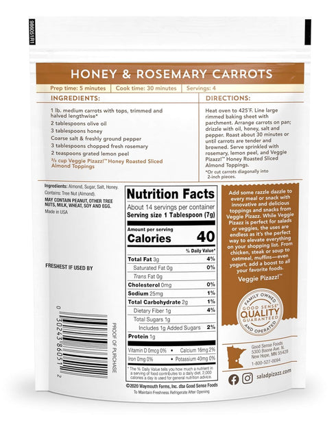 Salad Pizazz Almond Toppings Snack Mix and Salad Topping Resealable Bag, Honey Roasted, 3.5 Ounce...