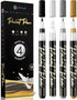 Stylo 4 Count Acrylic Metallic Pens - Black, Gold, Silver And White Paint Pens - Fine Tip Permanent Acrylic Metallic Paint Markers for Rock Painti...