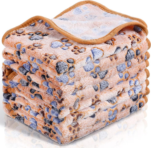 4 Pcs Pet Blanket Dog Puppy Blanket Paw Print Fleece Blanket for Small Medium Pet Dog Cat Warm Soft Sleep Mat Guinea Pig Cage Liners Blanket (Coff...