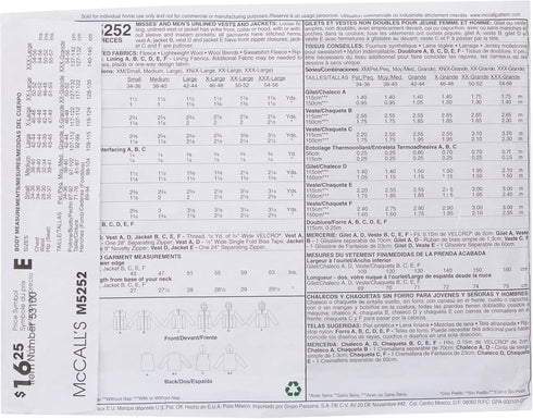 McCall's Patterns M5252 Misses/Men's Unlined Vest and Jackets, Size XN (XLG-XXL-XXXL)...