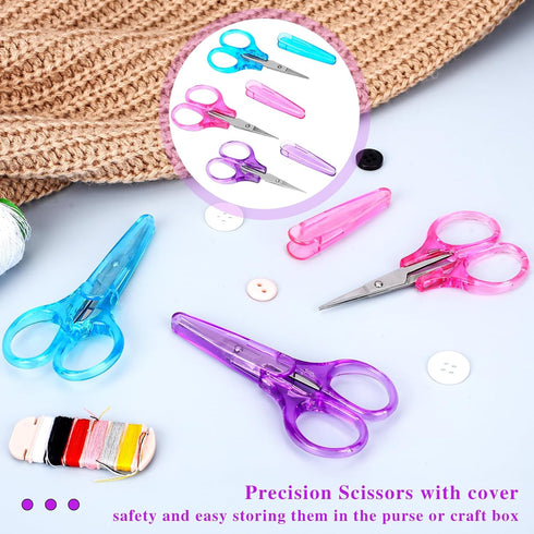 3Pcs Small Scissors All Purpose Craft Scissors Stainless Steel Scissors with Protective Cover Mini Detail Craft Scissors Precision Straight Fine T...