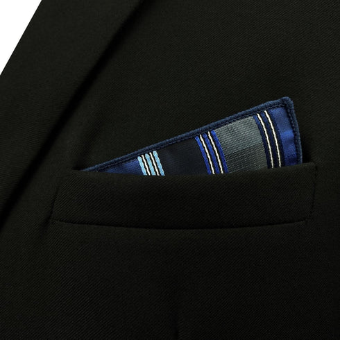 S&W SHLAX&WING Blue Mens Pocket Square Handkerchief Striped for Suit...