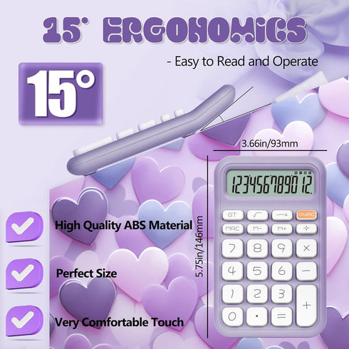 Mechanical Switch Calculator,12 Digits,Large LCD Display,Purple Desktop Calculator Big Buttons,Cute Calculator,Aesthetic calculator for office,sch...