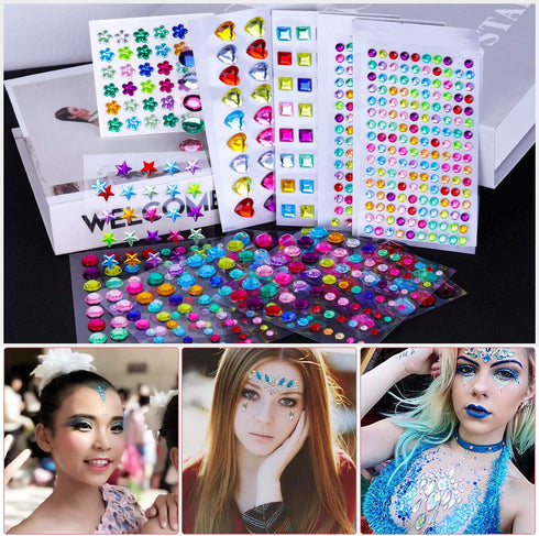 Self Adhesive Rhinestones, Cridoz 735Pcs Craft Gems Self Adhesive Jewels Stickers Crystal Jewels and Gems for Crafts (12 Sheets Assorted Shapes an...