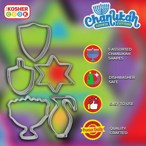 Hanukkah Cutters and Stainless Steel Chanukah Cookie Cutters, 5 Piece Set...