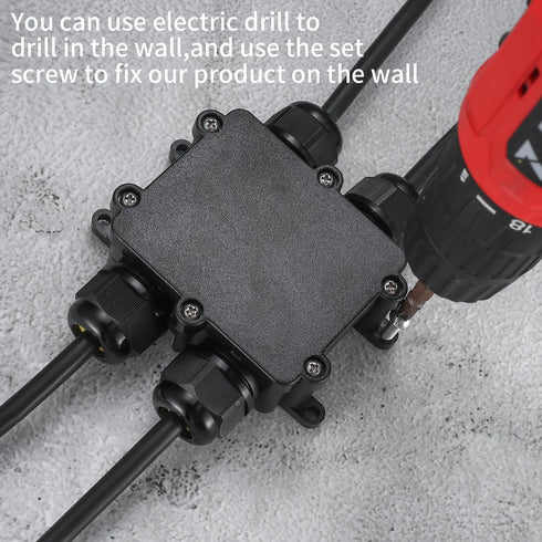 Waterproof IP68 Junction Box 4 Way, External Underground Electrical Junction Box, Black Outdoor Cable Connector Box for Diameter 4mm -10mm Wire Gl...