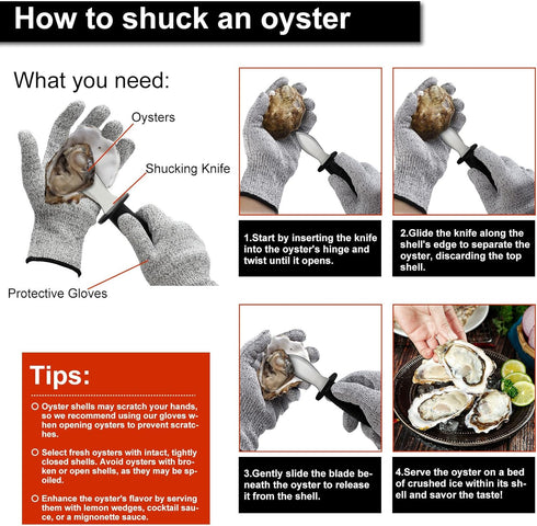 6.8’’ and 7.9’’ Stainless Steel Oyster Shucking Knives and 4Pieces of Level 5 Cut-Resistant Gloves (L), Oyster Knife Suitable For All Kinds of She...