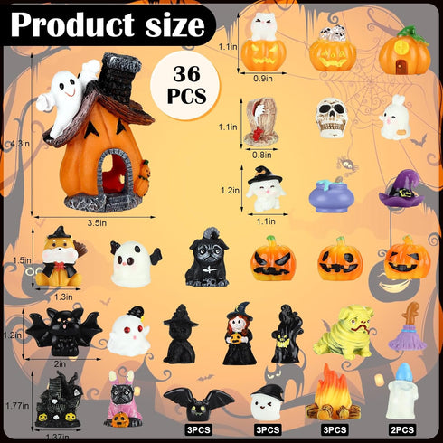 36 Pcs Halloween Miniature Figurines Resin Pumpkin Ghost Halloween Garden Accessories Miniature Halloween Decorations Halloween Miniature Ornament...
