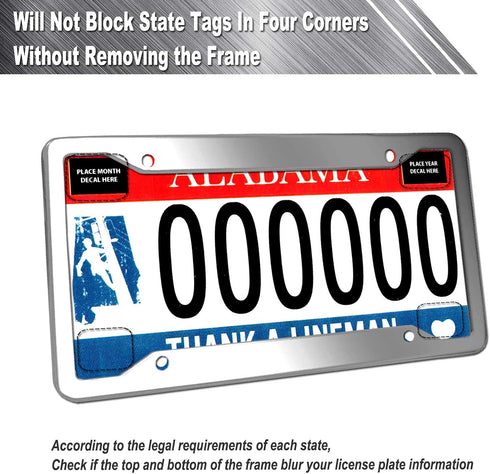 Aootf Stainless Steel License Plate Frames- Heavy Duty Polish Mirror Silver Car Tag Cover with Chrome Screw Caps, 4 Hole 2 Pack Front & Rear Holde...