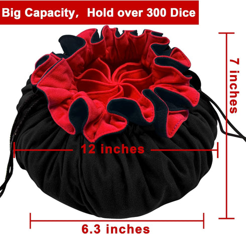SIQUK Large Dice Bag with Pockets Drawstring Dice Bag DND Dice Storage Bag Big Capacity Dice Pouch for RPG MTG Table Games, Hold over 300 Dice (Bl...