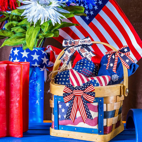 Whaline 30 Yards Patriotic Wired Edge Ribbon 4th of July Star Strip Burlap Ribbon Red Blue White American Flag Truck Gnome Wrapping Ribbon for Ind...