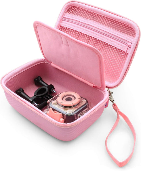 CASEMATIX Camera Travel Case Compatible with PROGRACE, Ourlife, Dragon Touch and More Waterproof Toy Camera Video Recorders - Pink Case for Toy Ac...