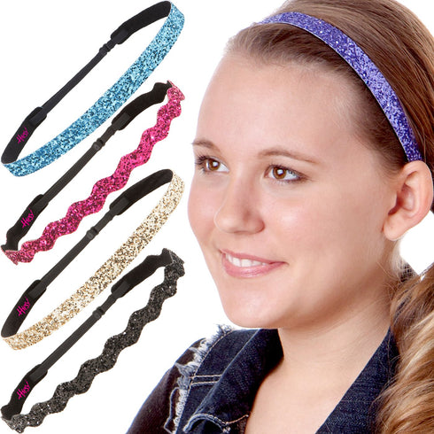 Hipsy Women's Adjustable NO SLIP Bling Glitter Headband Mixed Pack (Multiple Colors Sparkling Jewels 5pk)...