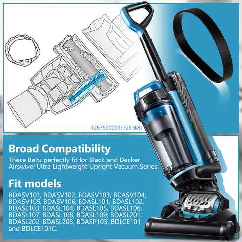 HASMX 2-Pack Replacement Vacuum Cleaner Belts #12675000002729 for Black & Decker Air Swivel Vacuum BDASV101, BDASV103, BDASV104, BDASL102 & Ultra,...