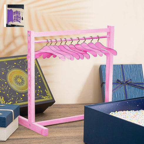 11 Pcs Doll Garment Rack with Wooden Dolls Clothes Hanger 11.8 Inches Doll Closet Mini Doll Clothes Hangers Doll Wardrobe Furniture Accessories fo...