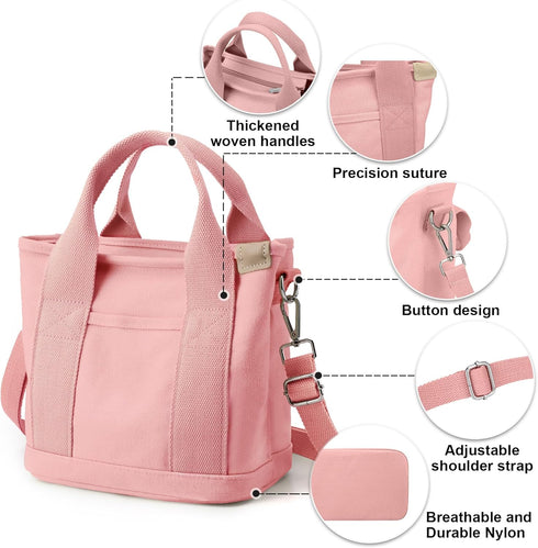Small Canvas Tote Bag with Zipper, Crossbody Bag Shoulder Bag Handbag Messenger Bag for Women, Shopping, School...