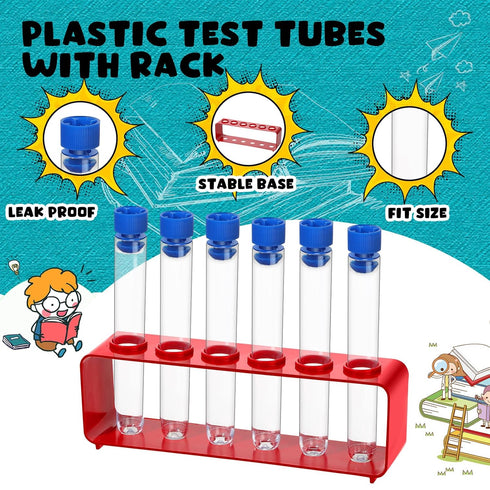 2 Sets Test Tubes with Rack Clear Plastic Test Tubes with Caps and 6 Holes Holder Rack Nurse Party Decorations Shot Tubes for Scientific Experimen...