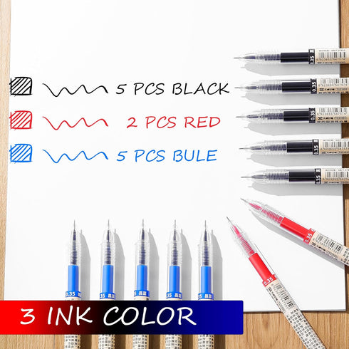 RIANCY Gel Pens Ballpoint Pens Liquid Ink Rollerball Black Gel Ink Pens Quick Drying 0.35 mm Japanese Style Pen Extra Fine Point Pens Blue Pens Re...
