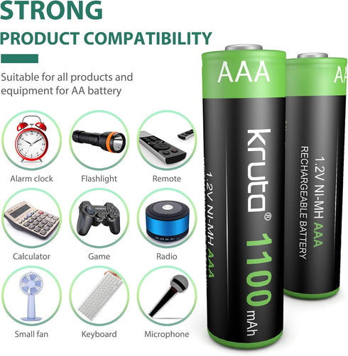 Kruta Solar Lights Batteries AAA 1100mah High Capacity 1.2V Ni-MH Rechargeable AA Solar Battery for Outdoor Solar Lights, Battery String Lights, T...