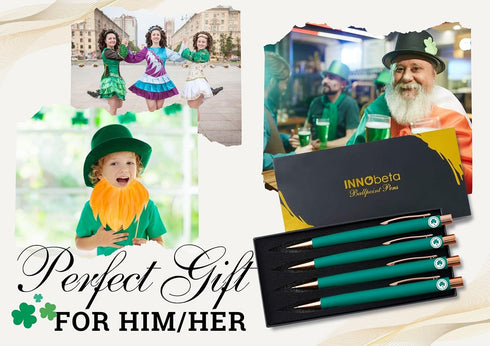 InnoBeta Irish Gifts for Women, Men, Teens, Ballpoint Pen Set of 4, Lucky Shamrock Irish Theme Stuff for Friends, Coworkers...