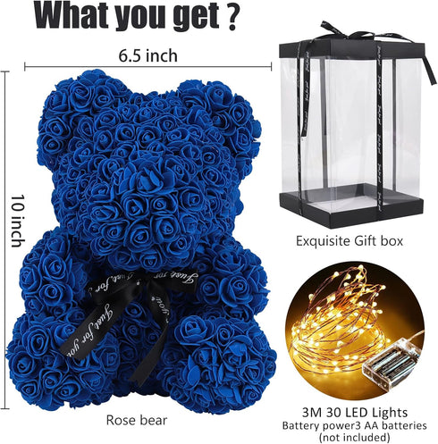 RECUTMS Rose Teddy Bear, 10 inch Flower Bears with Lights, Artificial Foam Floral Gifts for Valentines Day Mothers Day Christmas Wedding Anniversa...