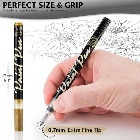 Stylo 4 Count Acrylic Metallic Pens - Black, Gold, Silver And White Paint Pens - Fine Tip Permanent Acrylic Metallic Paint Markers for Rock Painti...