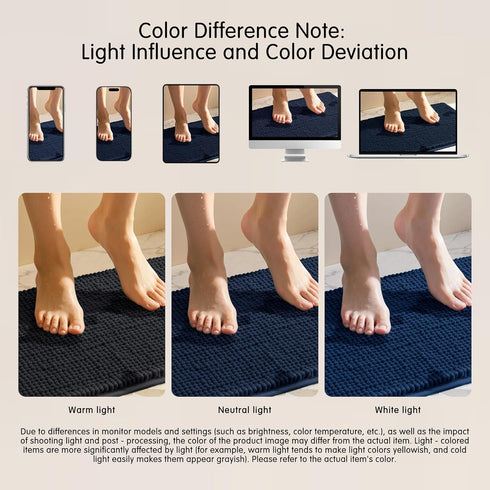 SUBRTEX Bathroom Rugs Chenille Bath Rug Soft Short Plush Bath Mat Soft Shower Mat Water Absorbent Shower Mat Quick Dry Machine Washable(Navy,16" x...