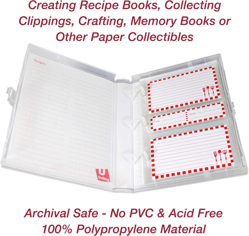 Mini Recipe Card/Photo Page Protector - Holds 3 x 5 Sheet - 3 Hole Punched - Pack of 20...