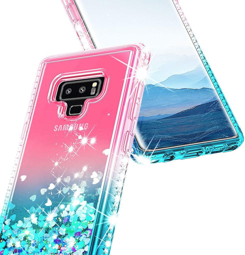 Case for Samsung Galaxy Note 9 with Screen Protector (Maximum Coverage, Flexible TPU Film), Ring Holder/Wrist Strap, Sparkle Glitter Flowing Liqui...